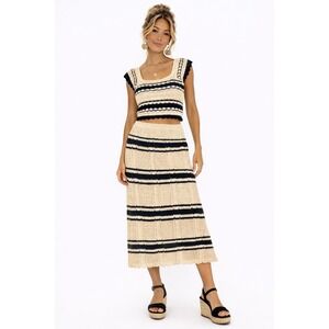 Freshman 1996 Crochet Knit 2 Pc Set Stripe Crop Top & Midi Skirt Boho Resort Xl